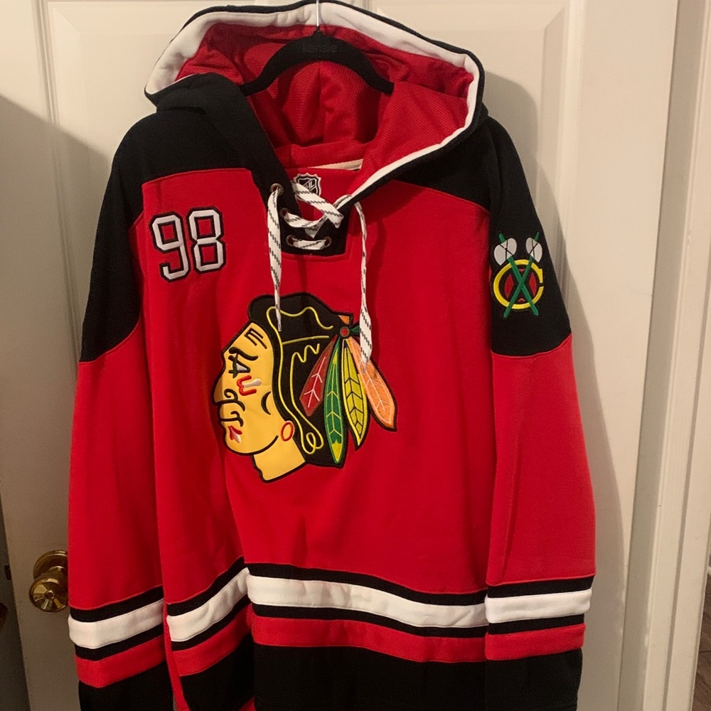 Men's Red and Black Hockey Hoodie